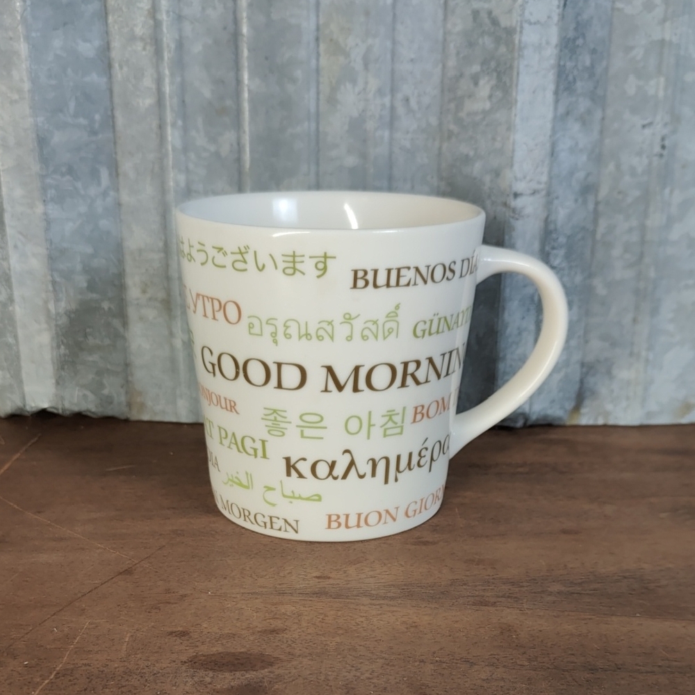 Starbucks Cream Ceramic 'Good Morning' Multilingual Mug 17 fl oz 2006